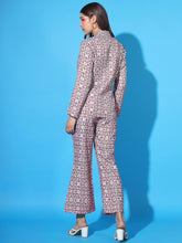 Women's Co-ord Cotton Blend Printed Long Sleeve Blazer Top and Full Length Pant Western Dress